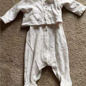 Petit Bateau Cream Baby Outfit with Pink Trim